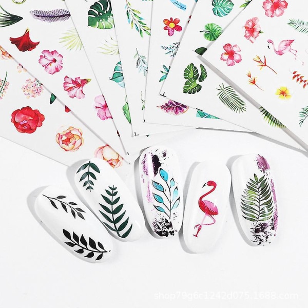 20 stilar av nagelklistermärken Vattenöverföringsdekaler för gör-det-själv-naglar - blom-, ros-, fjärilsfolier