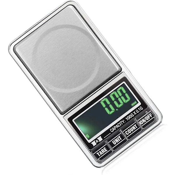 Digital Fickvåg Portabel, Lättviktig Professionell Multifunktionell Minivåg med Bakgrundsbelyst LCD-Display med Förvaringspåse (Grå) - Grå, 100-0.0
