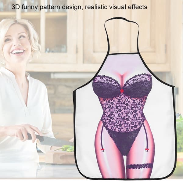 3D Morsomt Forkle til Matlaging Sexy Mann Kvinne Forkle Vanntett Forkle (Svart Blondekvinne)