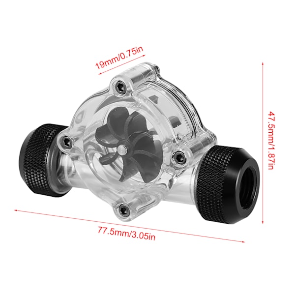 G1/4" gängport hona till hona flödesmätare för PC vattenkylning 8 impellers (svart)