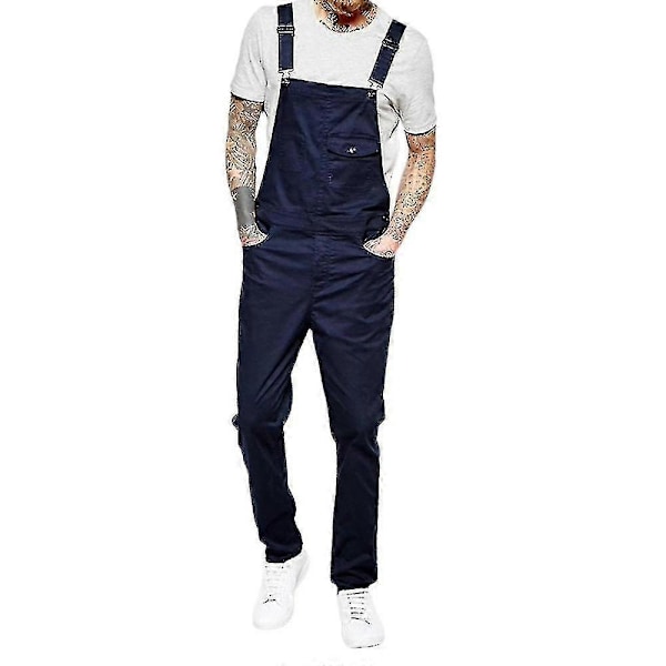 Herre Slim Fit Denim Bib Jumpsuit Romper Jeans Casual Overalls Dungarees Blå 2XL