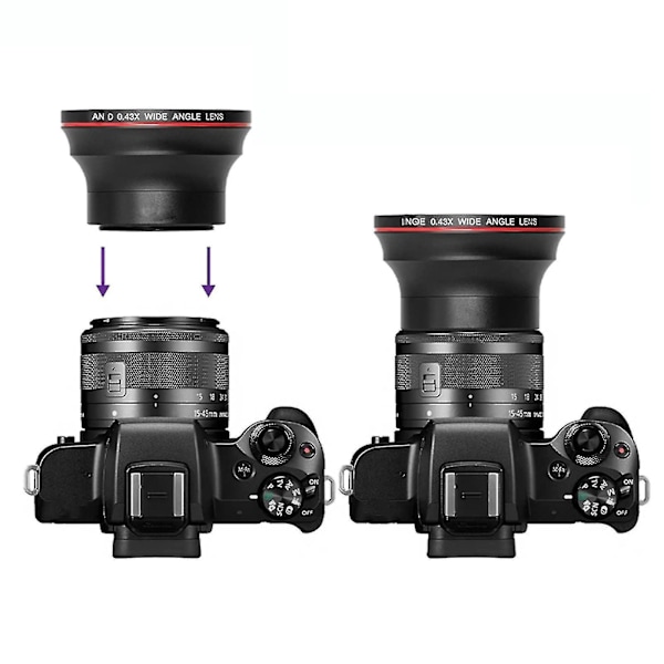 Professionellt supervidvinkelobjektiv med makro för 49mm/52mm/55mm/58mm - 0.43x