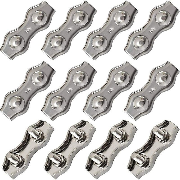 12 Stykker Duplex Rustfritt Stål Klemmer Doble Rustfrie Stålkabelklemmer Tau Koblingsklemme Duplex Kabelklemme M2 Klemme Kabelklemme For 1.5mm Met