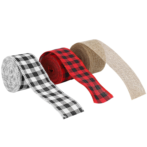 3 rullar julhantverksband svart röd svart vit jute DIY bågmaterial presentförpackning (5 cm)