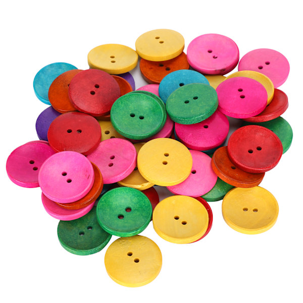 150 st sy knappar i träskålform med 2 hål, flerfärgade, för gör-det-själv-kläder och hantverk, 30 mm diameter