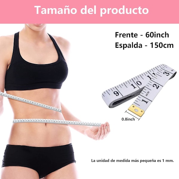 Kroppsmåttband, 3-pack Mjukt Måttband, 150cm/60 tum, Rosa Grön Vit