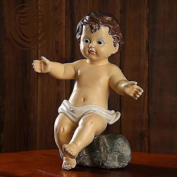 Wabjtam Julkrubba med Jesusbarn, Jesus Kristus i krubba Resinfigurer, Julkrubba för Jul Inomhus