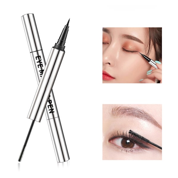 Hopeanvärinen putkimainen kaksipuolinen eyeliner ja ripsiväri, vedenpitävä ja pitkäkestoinen nestemäinen eyeliner-kynä