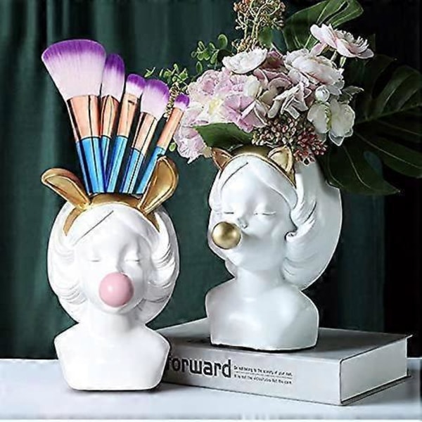 Harts Vas Söt Kaninöra Flicka Tuggummivas Ansiktsvas Blomkruka Liten Vas Dekorativ Vas Blomma Vas Sminkborste Organizer Pennhållare för Hemmet