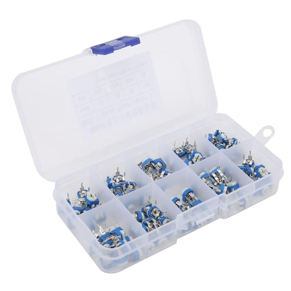 100 stk. variabel modstandstrimmer potentiometer pot elektronisk komponent RM065 blå + hvid