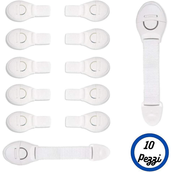 Barnsäkerhetsspärrar - 10-pack, enkla att applicera lås med justerbar rem - Säkra ditt hem!