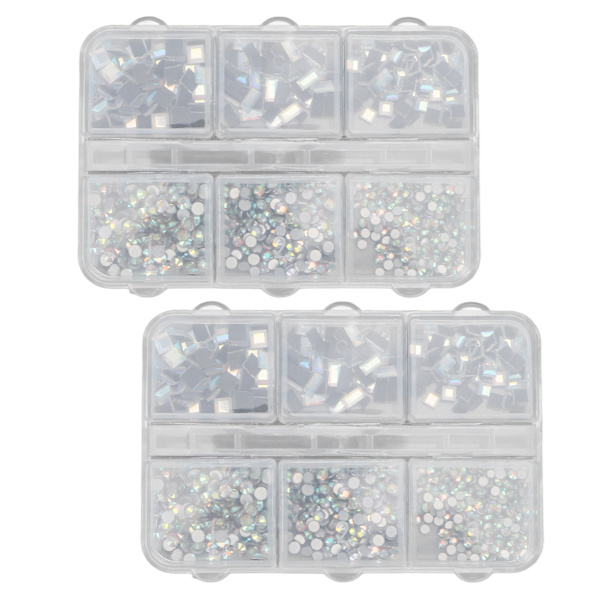 2 st 6 rutnät nagelkonst dekorationer olika former platt botten glitter manikyr prydnader för nagelsalong