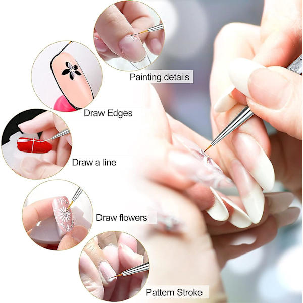 Nagelborste Set - Vit, 5 st, 8/9/10/15/21mm - Gelnagelborste för Nagelkonst Detaljer