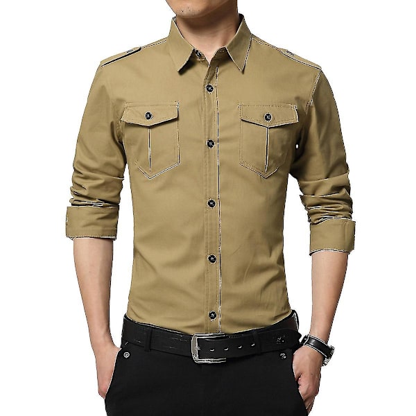 Avslappet, slim fit bomullsskjorte for menn M Khaki
