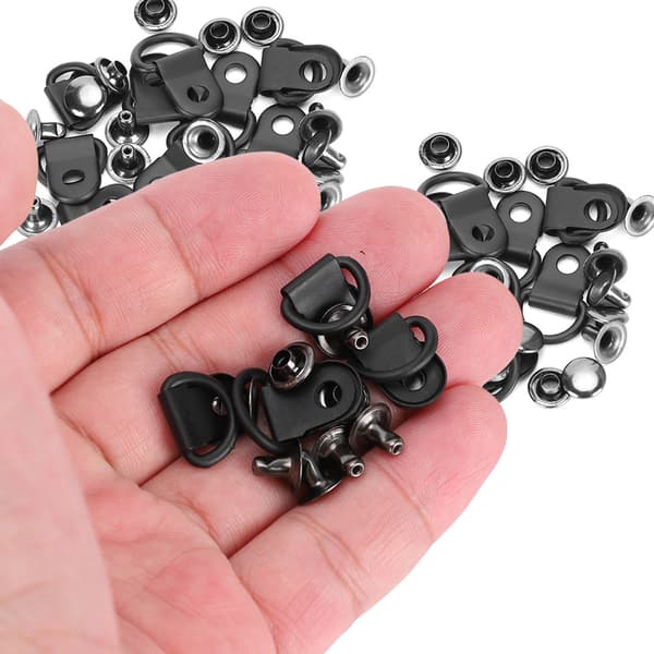 100 sæt snørebåndskrog D-ring øjespænde messing sko læder DIY nitteværktøj mat sort 9x14mm