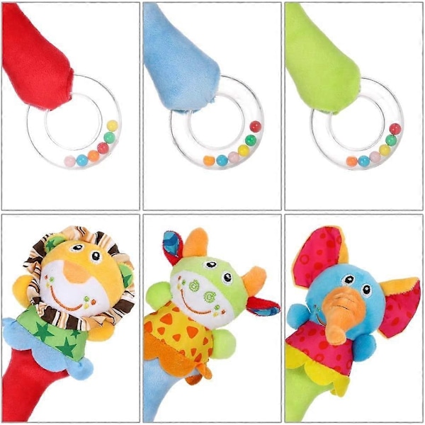 3-pack skallror för bebis Shaker för bebis Mjuka plyschleksaker Musikaliska pedagogiska leksaker Spädbarnsutveckling för bebisar 0-12 månader (elefant/lejon/