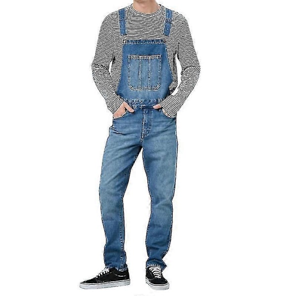 Herre Jeans Bukser Denim Snekkerbukser Overalls Arbeidsbukser Mørkeblå S