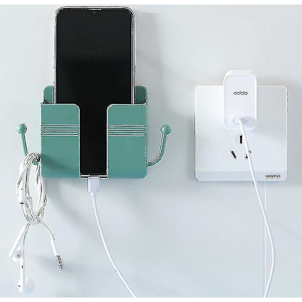 Väggmonterat mobiltelefonställ - 2-pack, självhäftande laddningsställ grönt