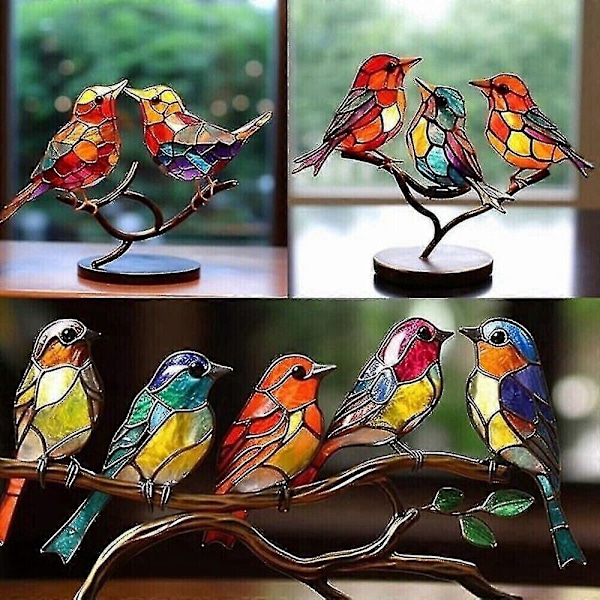 Glasmaleri Fugle Ornament Fugle På Gren Skulptur Statue Hjemmebord Dekoration ZD B2 1 Fugl