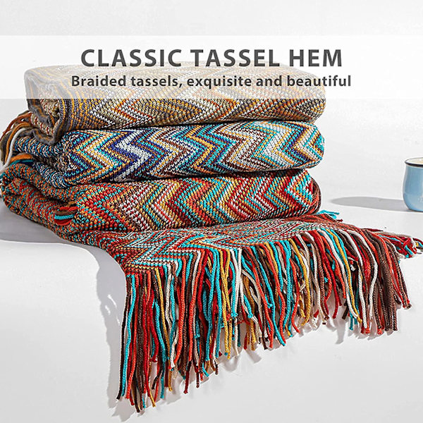 Värikäs Houndstooth-neulottu peitto - Bohemian Style lämmin ja kodikas sohva sisustus - 130cm x 220cm