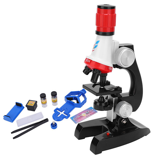 100X-400X-1200X Barnmikroskop Set LED Biologiskt Mikroskop Pedagogisk Vetenskapsleksak Röd
