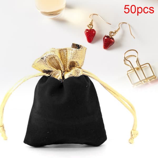 50 stk 7 x 9 cm fløyelspose myk snorpose smykker bryllupsgave oppbevaringspose svart