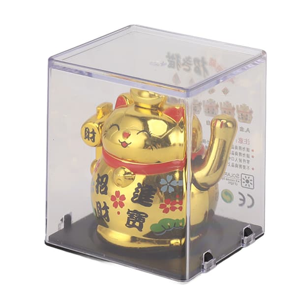 Lucky Cat Ornament Husholdning 2 Tommer Solpanel Sensing Lucky Fortune Kattefigur til Bordhylde Guld