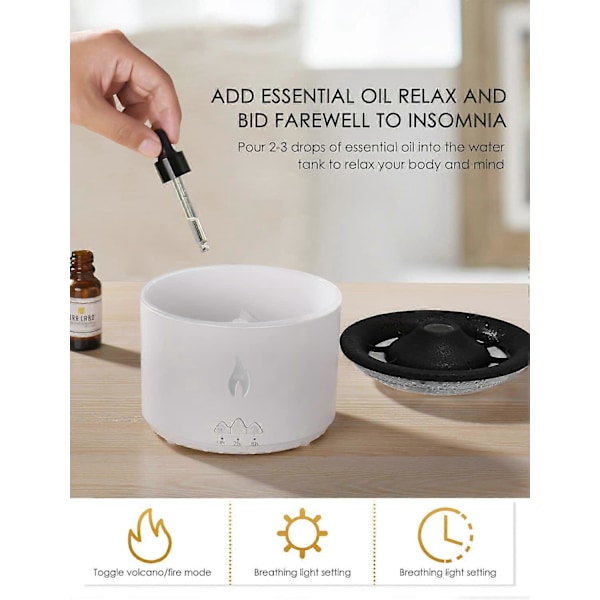 Vulkan Luftfugter, Jellyfish Mist Flame Diffuser til Soveværelse Hjem og Kontor, Pulserende/Kontinuerlige Tilstande, 360ml Europæisk standard stik