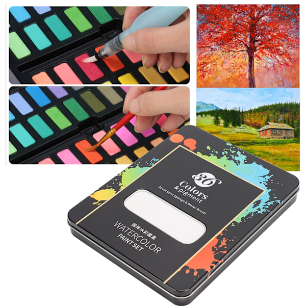 Akvarellfärg Set 36 Färger Vattenlöslig Solid Gouache Pigment Konst Målningsverktyg