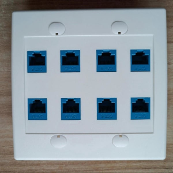 Ethernet Vægplade 8 Port - Dobbelt Gang Cat6 RJ45 Jack Netværkskabel Frontplade Hun til Hun -