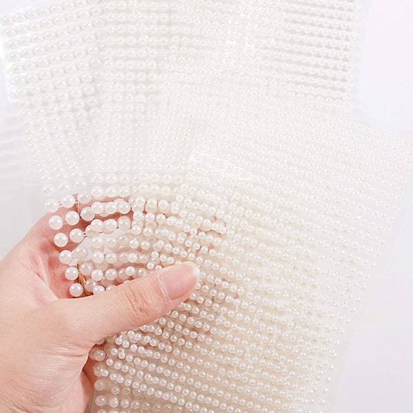 Beige Halvrunda Falska Pärlor Dekaler Självhäftande Pärl Dekaler Platta Bak Sätt på Vita Pärl Applikationer Dekorationer (4MM)