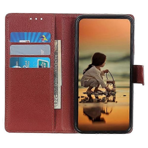 Compatible with iPhone 16 Plus Leather Case Wallet Card Slots Litchi Texture Flip Phone Case Brown