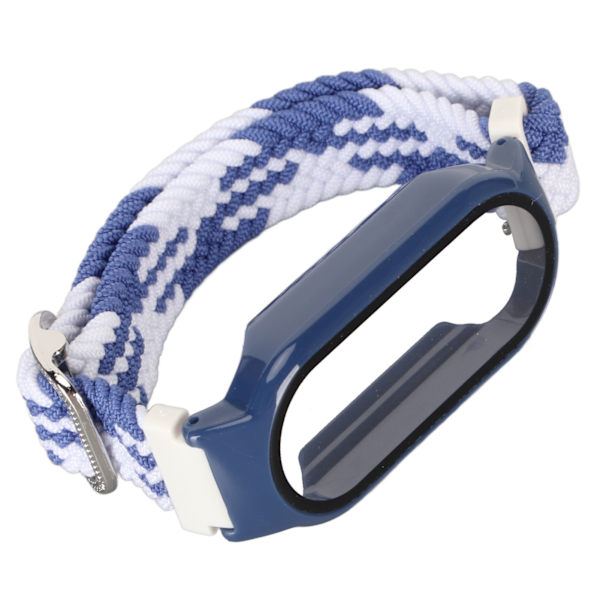 Mjuk nylonflätad klockarmband med stötfångarskydd skärmskyddsaccessoar passar för Mi Band 7 blå vit och blått fodral