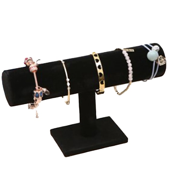 T Bar Armbånd Holder Flanelett Utseende Delikat Moderne Klokke Display Stand Smykker Display Svart