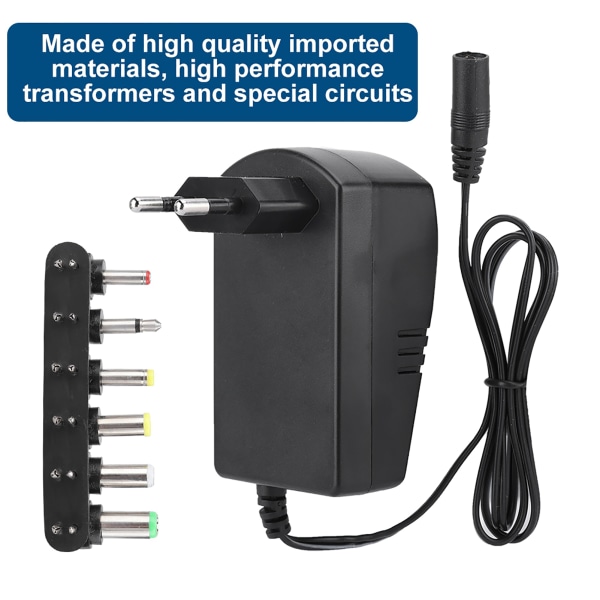 Universal 30W 3V-12V justerbar spenningsstrømadapter med 6 kontakter (EU-plugg 100-240V)