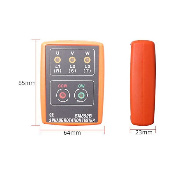AC60V 600V trefase måler rotasjonstester, utstyrt med krokodilleklemmer og LED-display buzzer tester