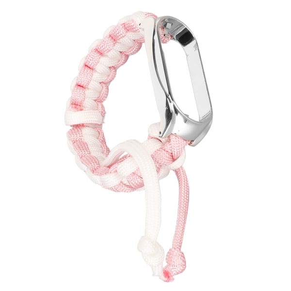 2 i 1 flettet løkkearmbånd til Mi Band 7 Justerbar stretchy nylon åndbar sportsrem med metalramme Pink hvid