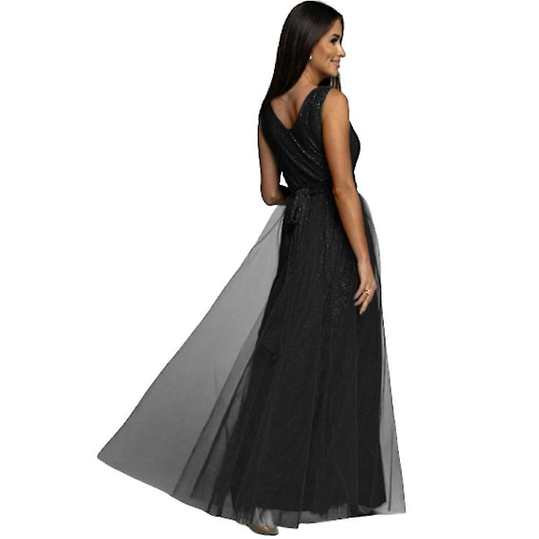 Elegant Svart V-ringad Maxi Brudtärna Klänning för Kvinnor