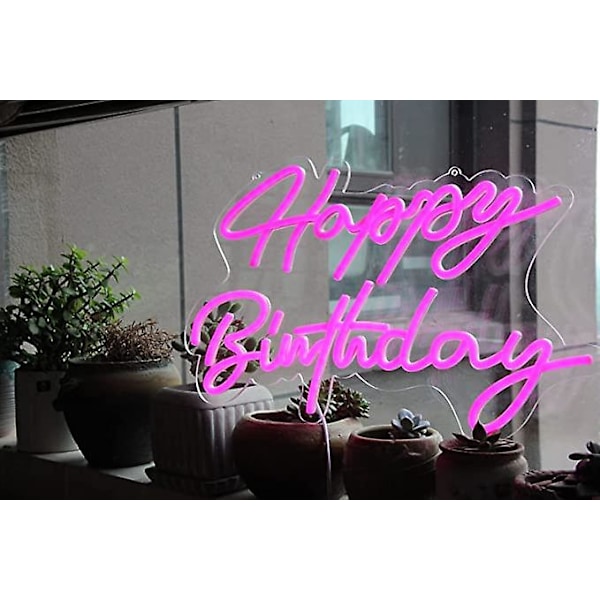 1 stk. LED Neon Happy Birthday-skilt for festdekorasjon Happy Birthday kunstdekorasjon Neonlampe for bursdagsfest, rosa