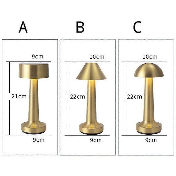 Genopladelig LED Bordlampe Touch Sensor Skrivebordslampe Svampelampe Soveværelse Restaurant Bar Kaffebar Indretning Guld A