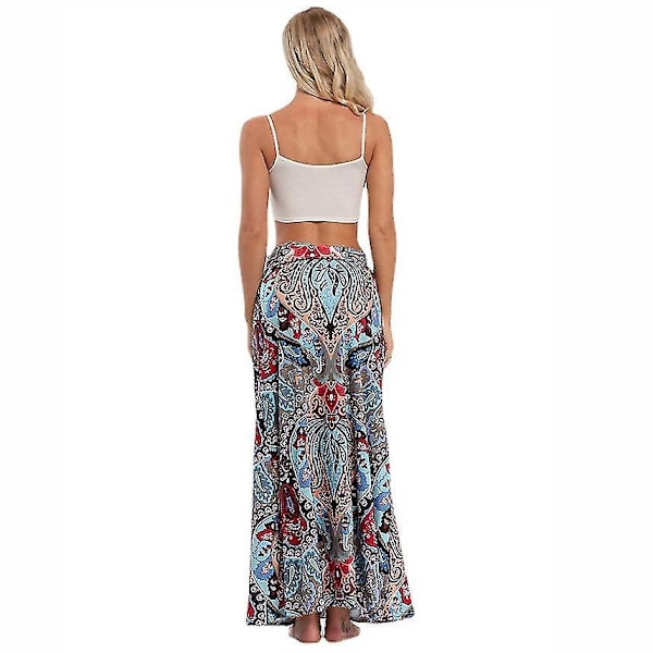 Leopard Print Højtaljet Boheme Maxi Kjole til Kvinder L National Tryk