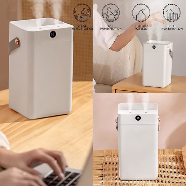 Luftfukter for soverom med 2 hull, Ultralett luftfukter, 3L bærbar diffuser, Stor kapasitet, USB-lading, for hjem, baby