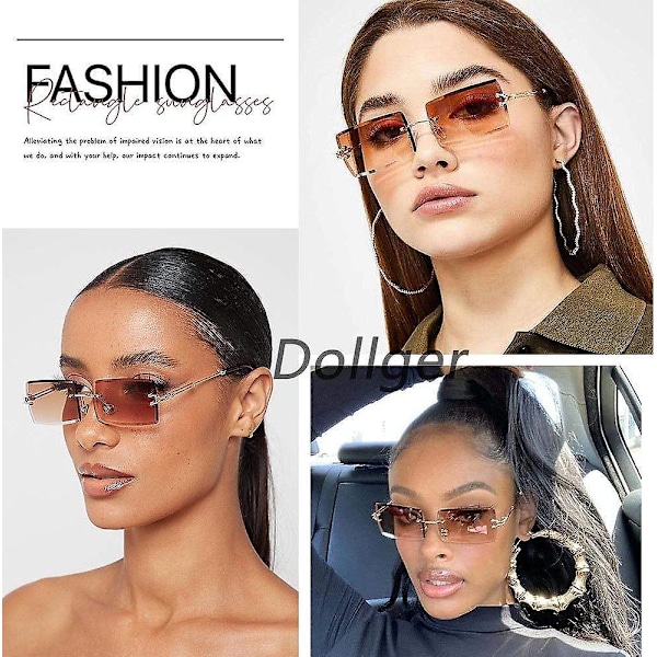 Bågösa rektangulära solglasögon Dammode Bågösa fyrkantiga glasögon Herr Ultralätta UV400-glasögon Unisex, mörkbrun, 57