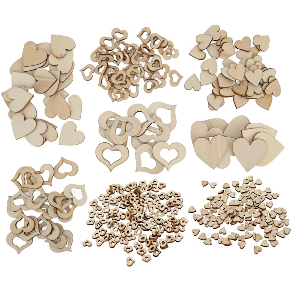 400 st trä hjärtformade dekorationer ornament träflis för bröllopsdekoration DIY-hantverk