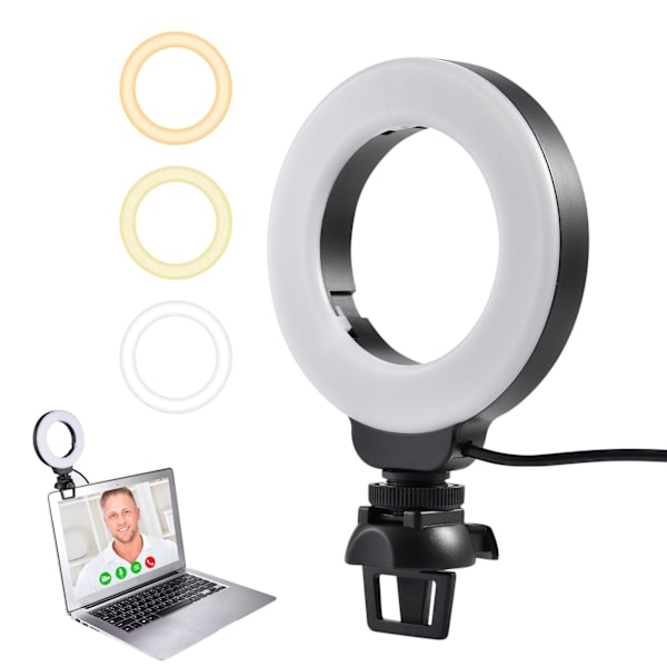 Klippbar ringlampa med klämfäste för bärbar videokonferens 4 tum zoomljus