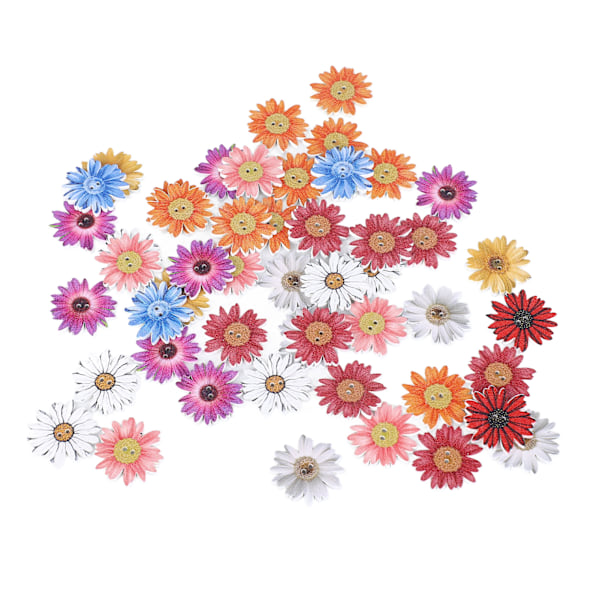 50 stk trekrysantemumknapper med 2 hull flate DIY-håndverk Søte blomsterknapper for fotorammer Vesker Telefonvesker