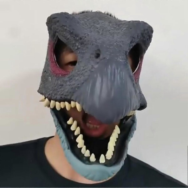 Ansiktsskydd Skrämmande Realistisk Dekorativ Festlig Iögonfallande Rollspelsrekvisita Latex Halloween Skräck Dinosaurie Rörlig Käke Öppen Mun Huvudbonad För Karneval