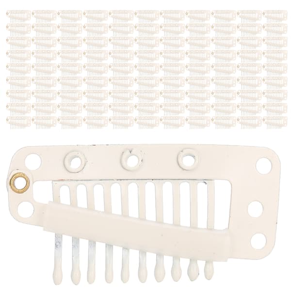 100 stk. 10 Tænder Paryk Clip Rustfrit Stål DIY Hårstykke Snap Clip til Hårforlængelse Beige