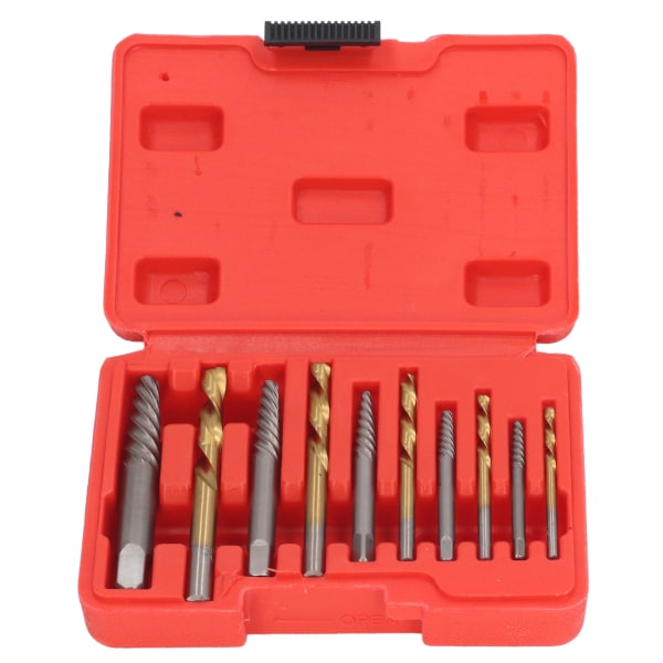 10PCS Skruetrekkerssett Heavy Duty Bolt Extractor Set Venstrehåndsbor for Fjerning av Brukket Bolt