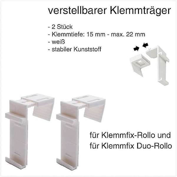 4 Sett med tilbehør for rullegardiner, klemmestøtte for rullegardiner, ingen boring, justerbar fra 1,5 til 2,2 cm, for rullegardiner, blendingsgardin S